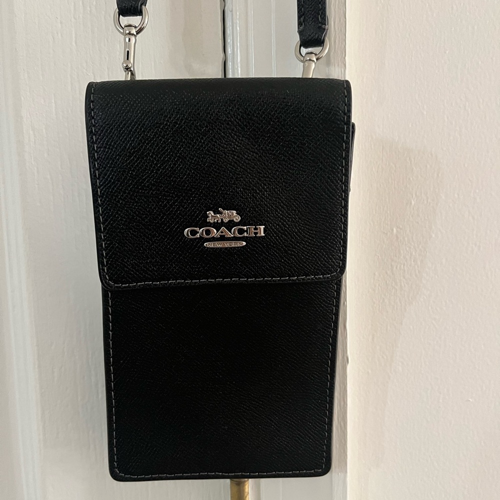 Coach black leather wallet with detachable strap